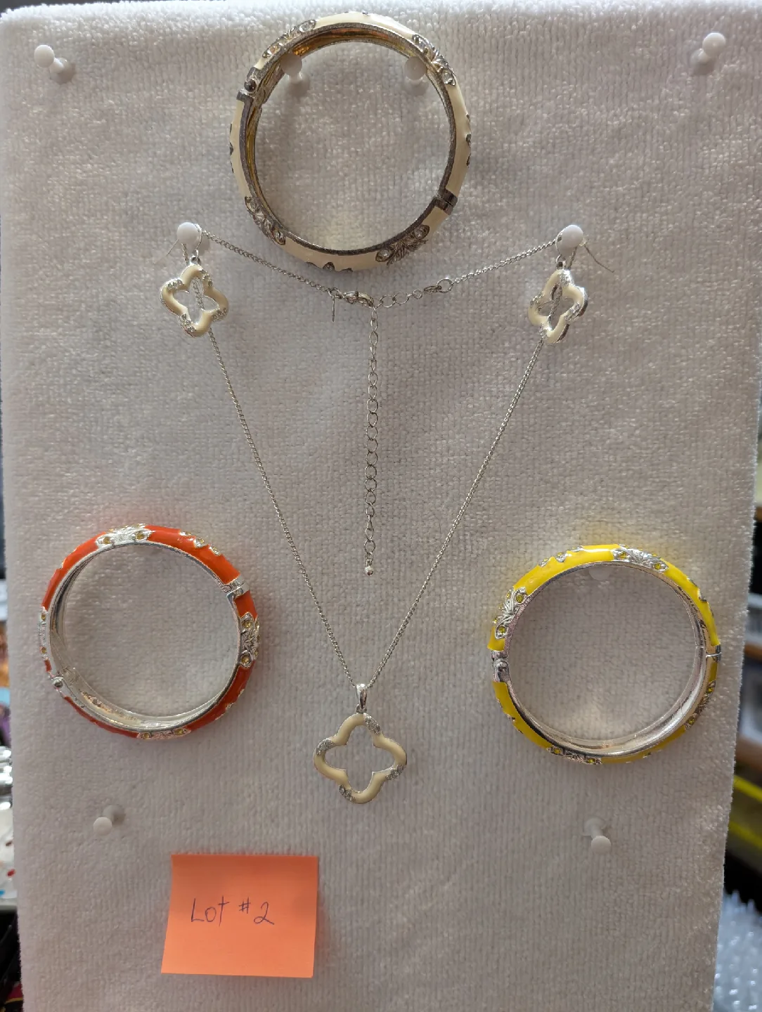 Necklace, Earrings and Bangle Bracelet Set - Cream plus extras thumbnail