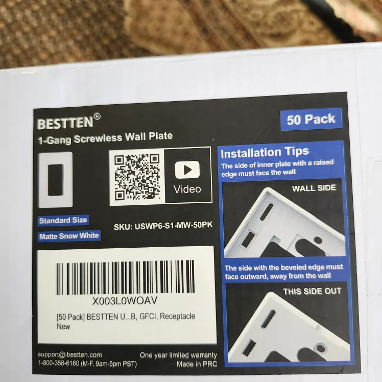 BESTTEN 1-Gang Screwless Wall Plate - 50 Pack image indicator(3)