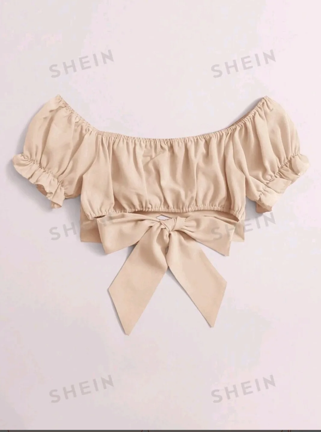 New SHEIN Beige Tie-Front Crop Top image indicator(2)