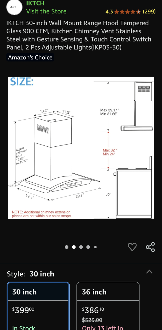 IKTCH 30-inch Wall Mount Range Hood - New in Box! - photo 3