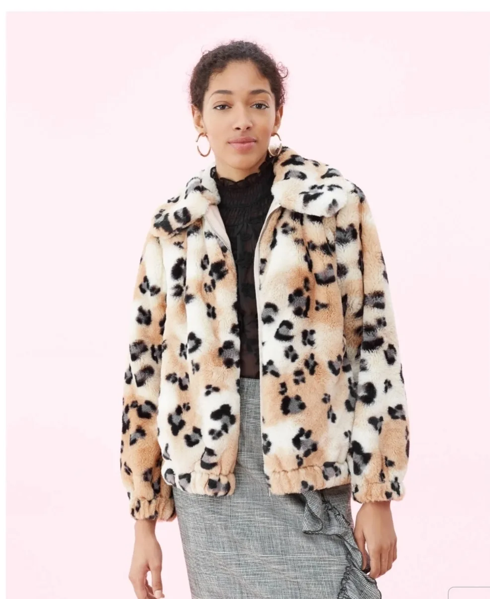 Brand New Rebecca Taylor Leopard Print Faux Fur Jacket - M image indicator(4)