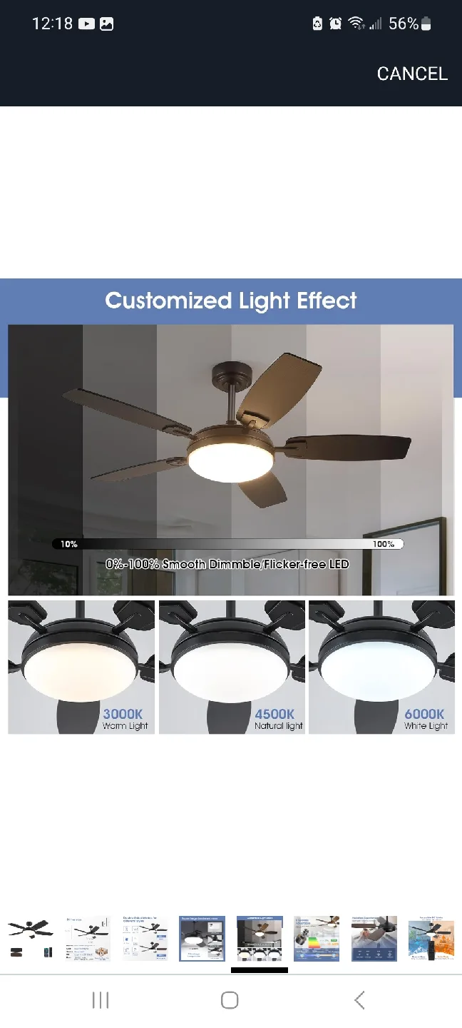 52"  Ceiling Fan with Light and remote control ( brand new thumbnail