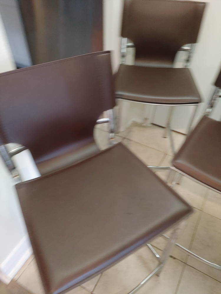 Set of 3 Brown Bar Stools with Chrome Base - photo 5