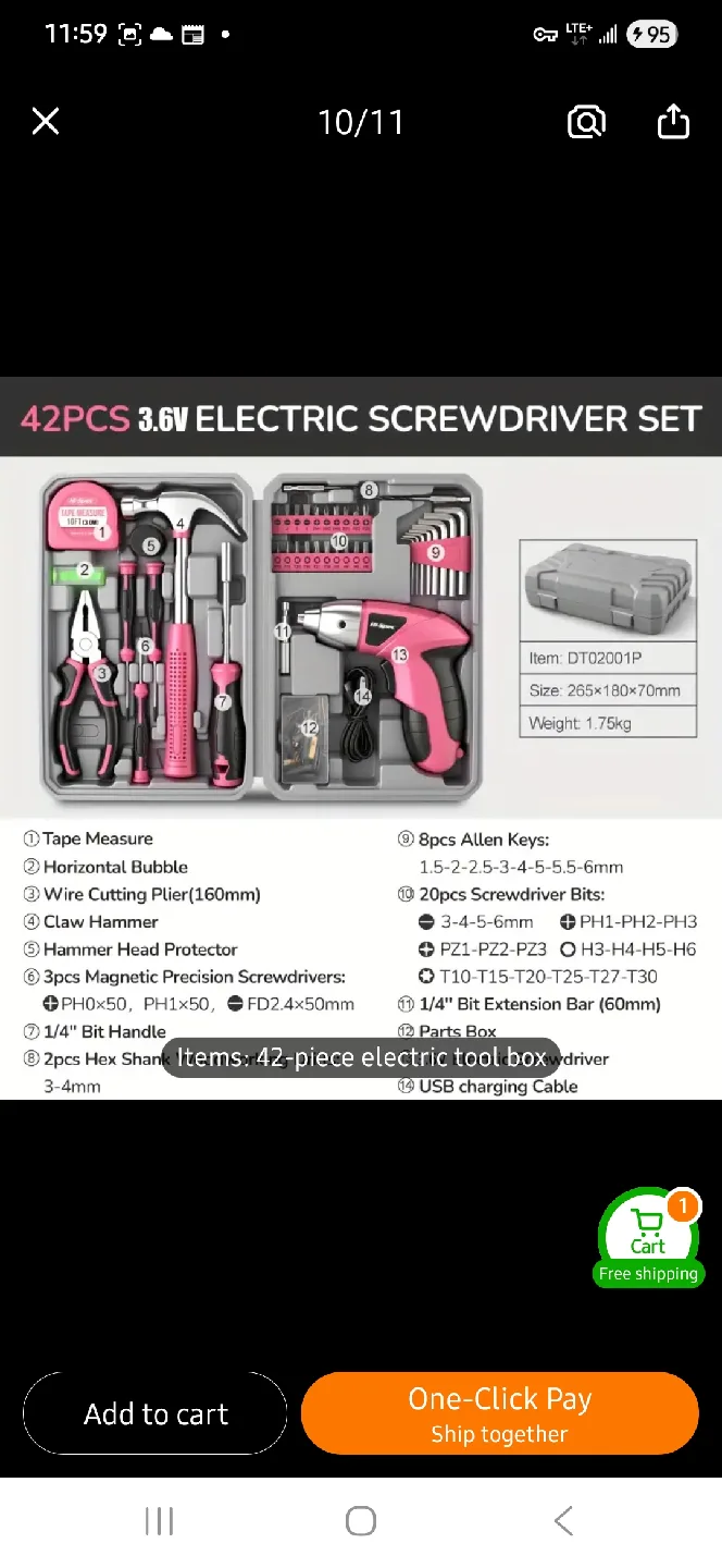 NEW 3.6V Pink Electric Screwdriver Tool Set 🪛 image indicator(7)