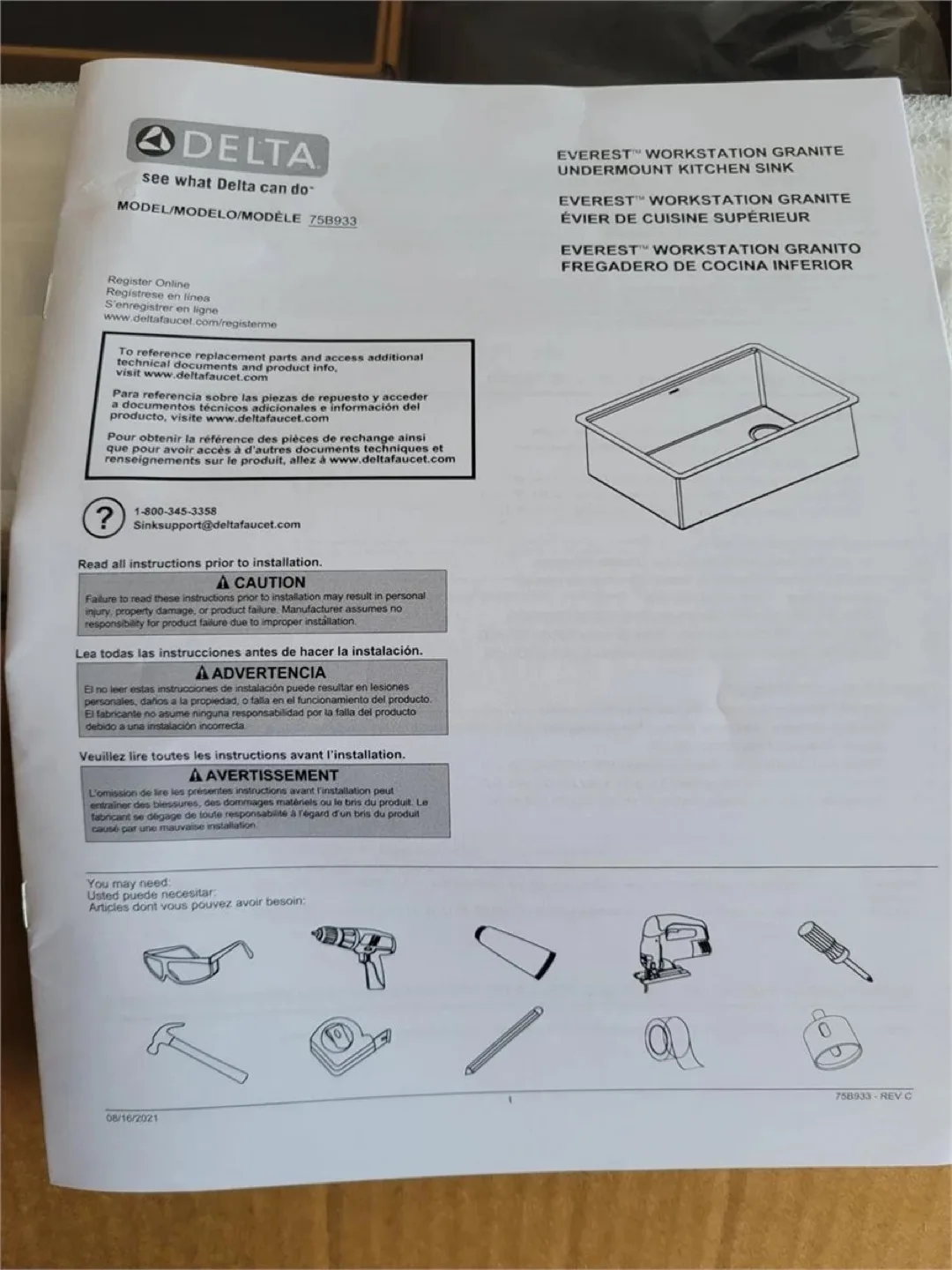 Delta Everest 32” Granite Kitchen Sink, Undermount, Black image indicator(5)