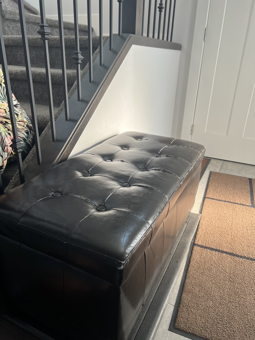 Storage Ottoman - Dark brown Faux Leather
