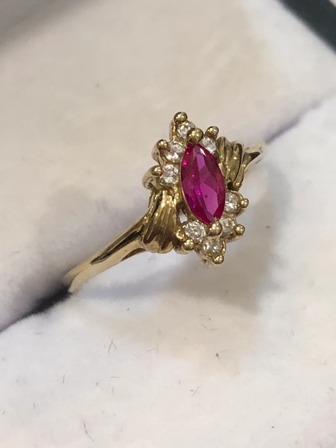 Marquis cut Ruby and Diamond Gold Ring thumbnail