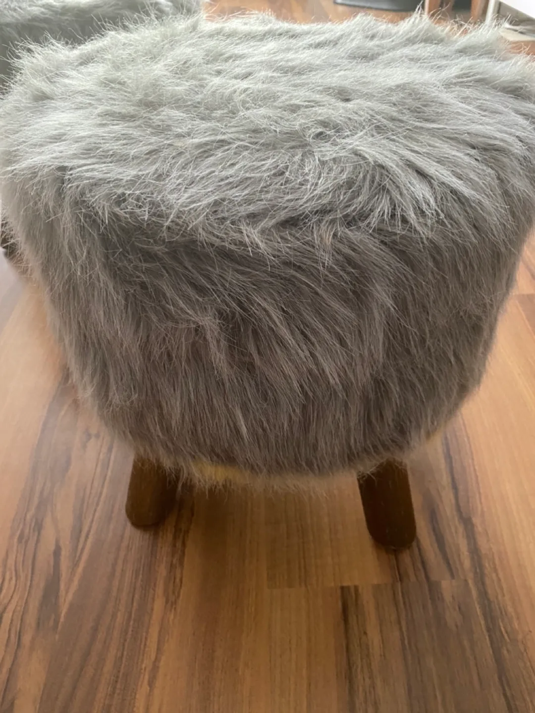 2 Grey Faux Fur Stools image indicator(2)