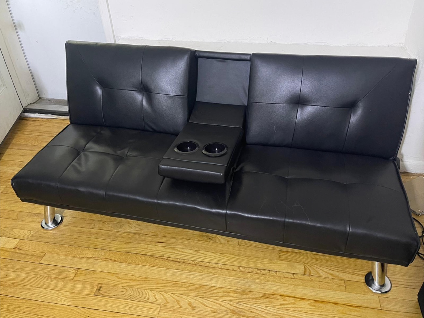 Black Futon Sofa Bed with Cupholders - photo 2