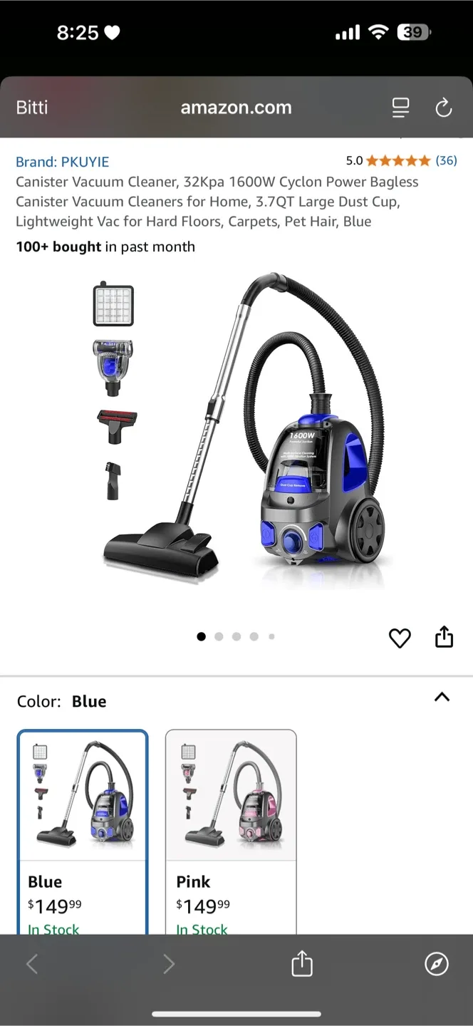 PKUYIE Canister Vacuum Cleaner - Blue thumbnail