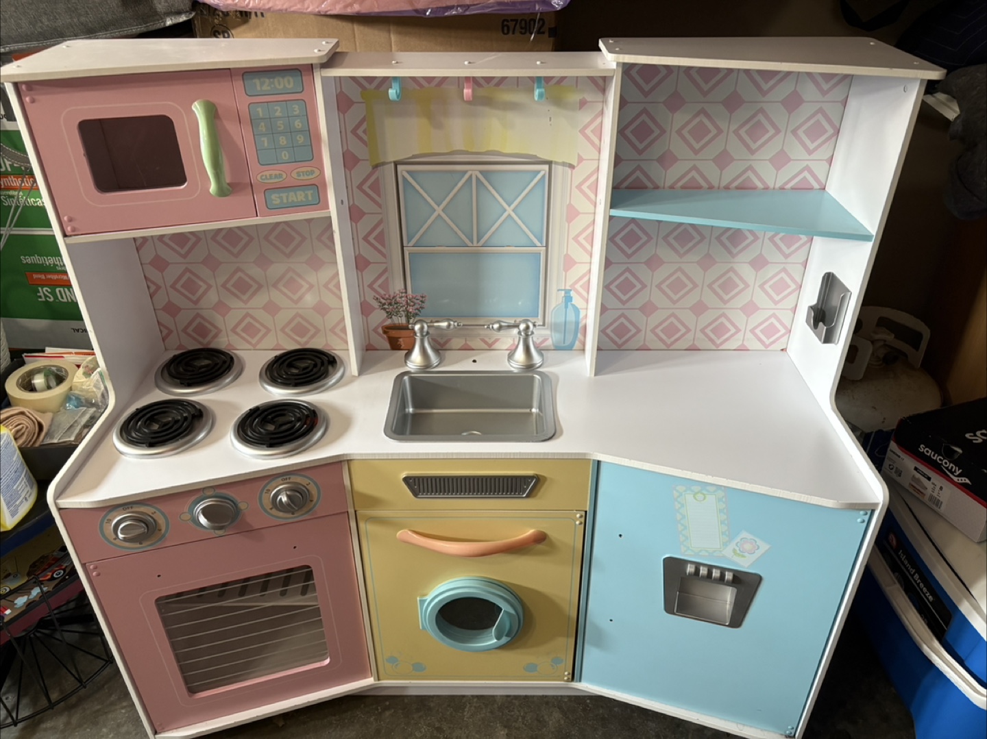 Kids Play Kitchen - Pink, Yellow, Blue