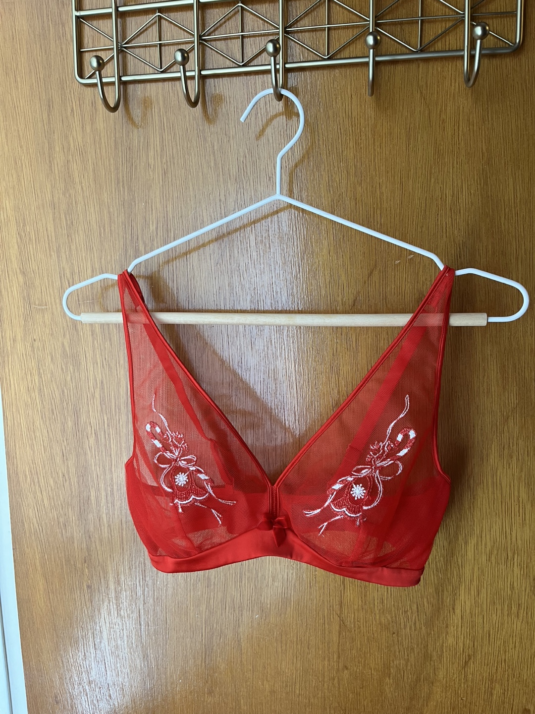 Red Unlined Sheer Candy Cane Bra