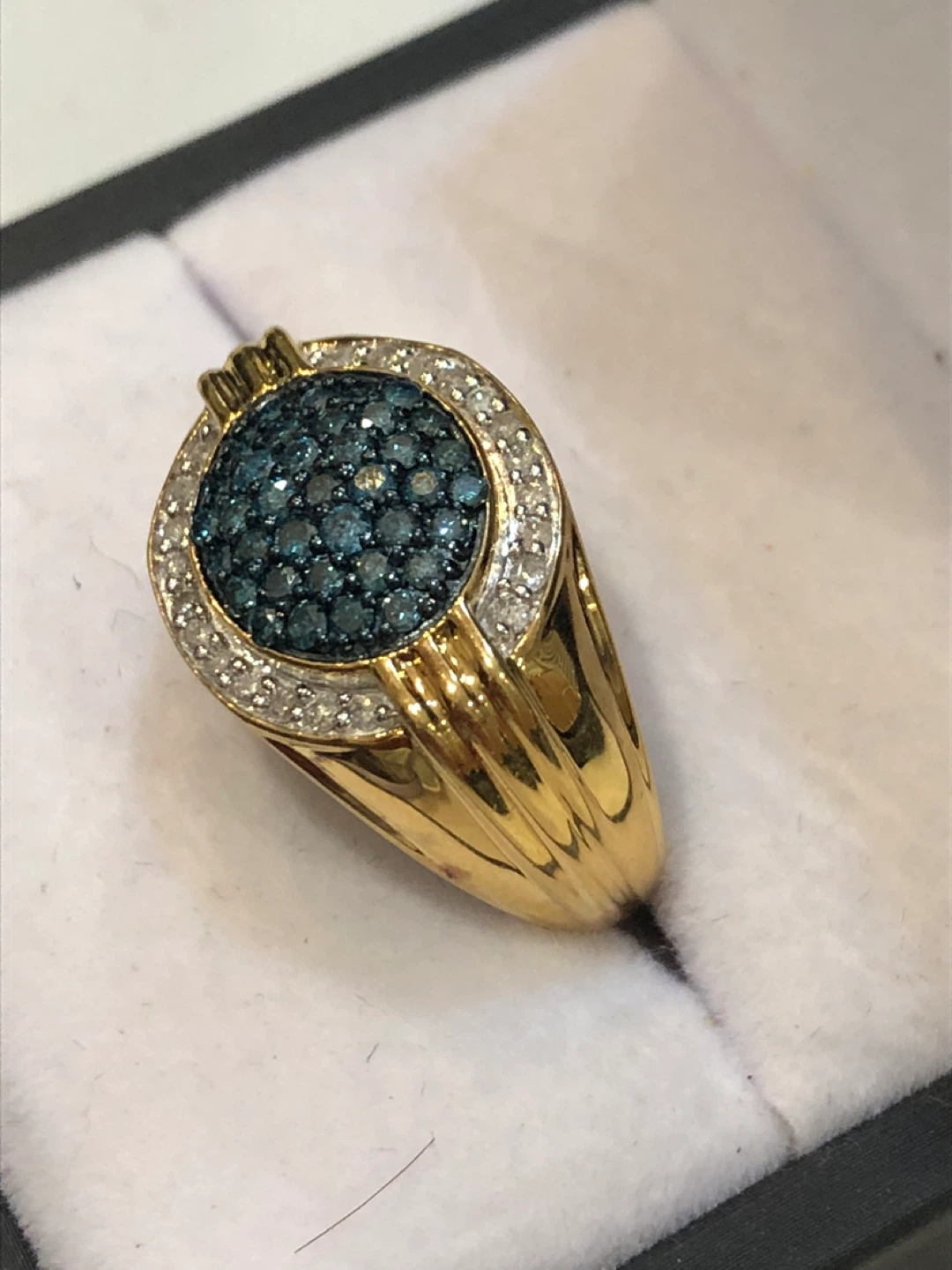 925 Gold Ring with authentic Blue & White Diamonds - photo 2