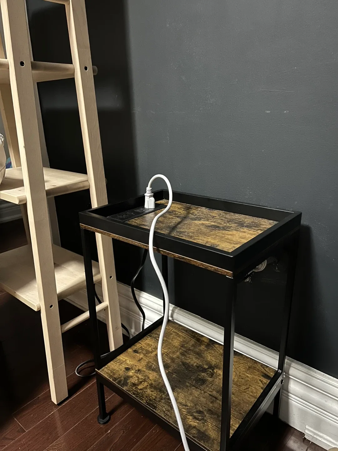 Wood & Metal End Table / Night Stand with USB Ports