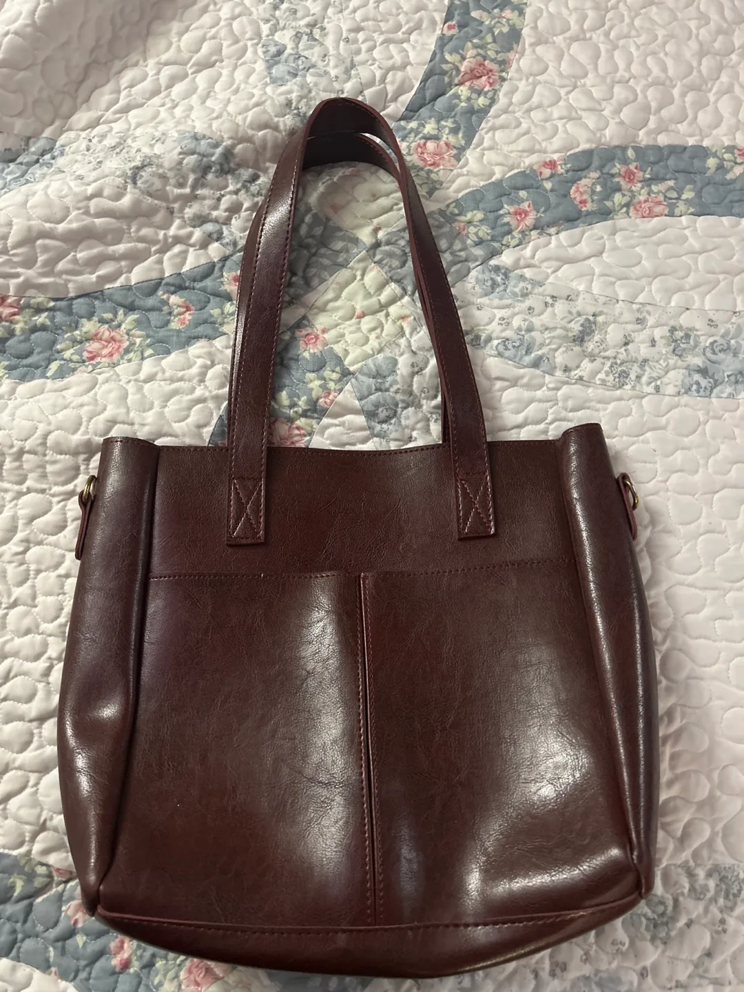 Burgundy Faux Leather Tote Bag thumbnail