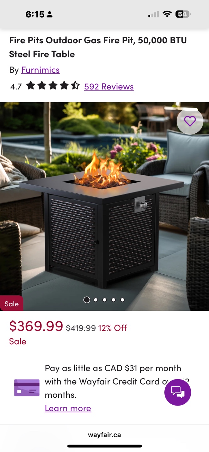 Furnimics Outdoor Gas Fire Pit Table - includes propane tank