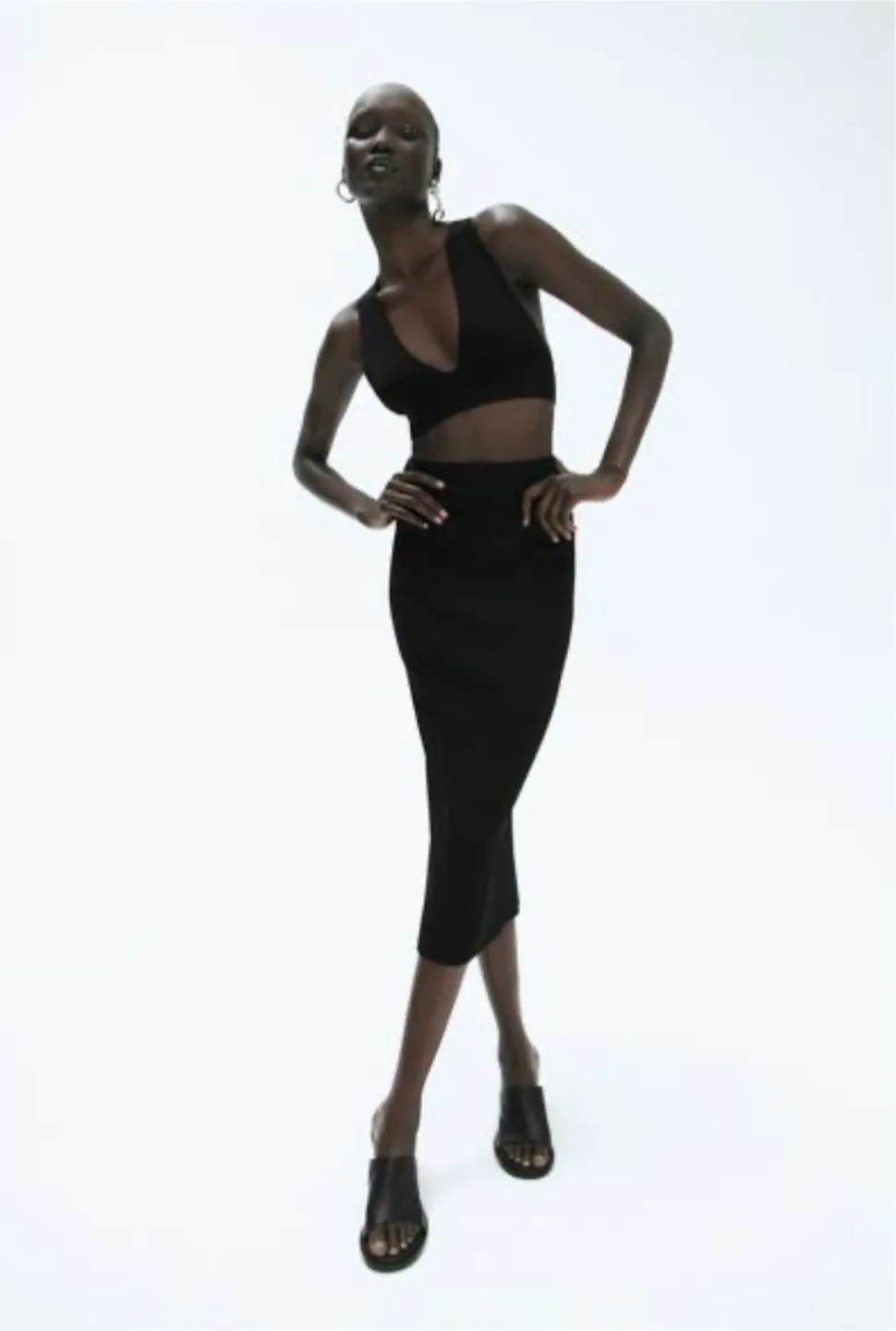 Zara Black Knit Crop Top Bralette - Size S thumbnail