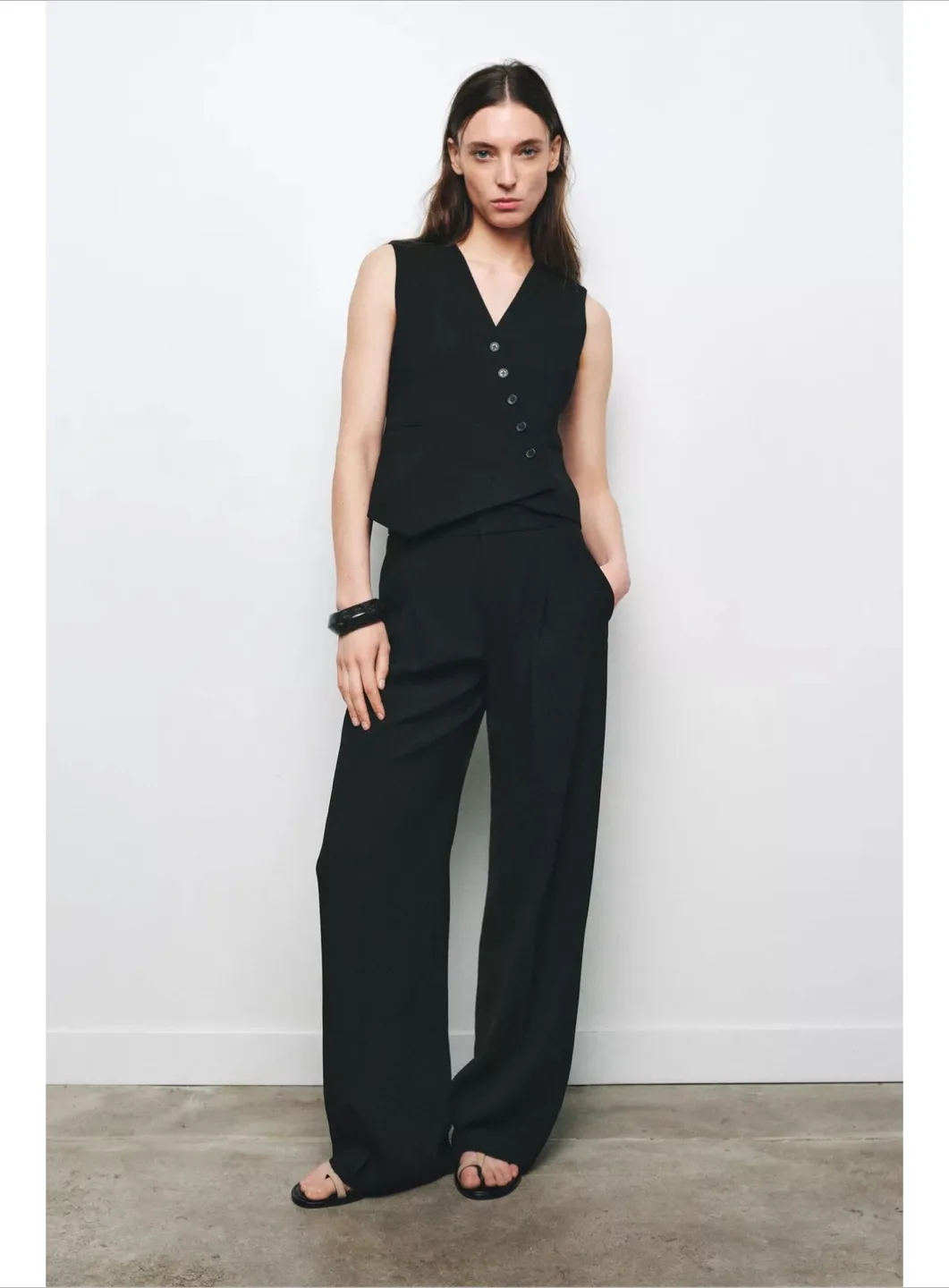 Zara ZW Collection Straight Leg Pants - Black, L thumbnail