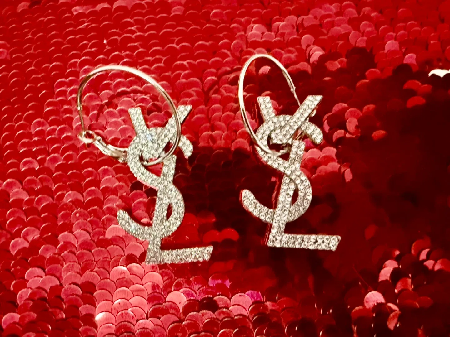 Sold/ pending delivery-YSL Rhinestone Logo Hoop Earrings thumbnail