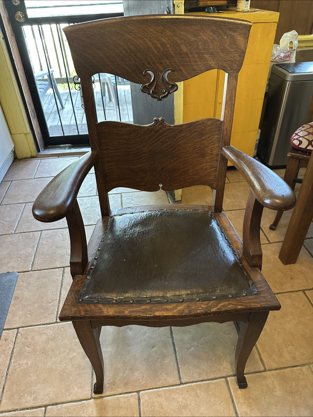 Antique Oak Dining Chairs with Leather Seats - photo 2