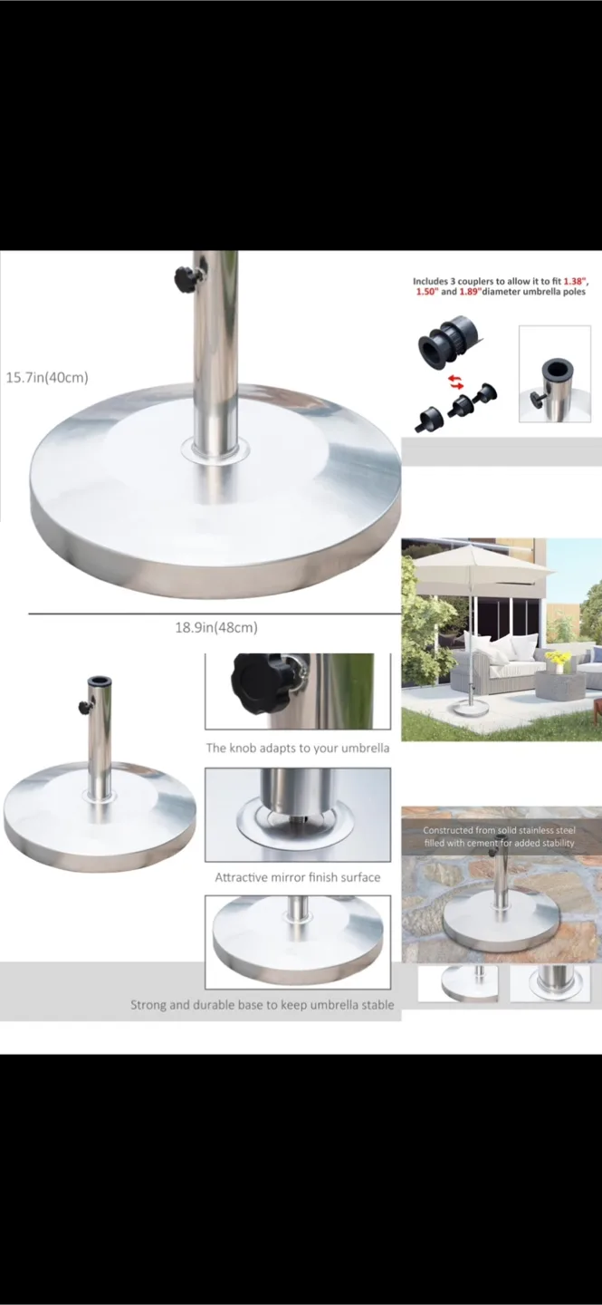 NEW Rust-Free Stainless Steel Umbrella Base - 15.7" x 18.9" thumbnail