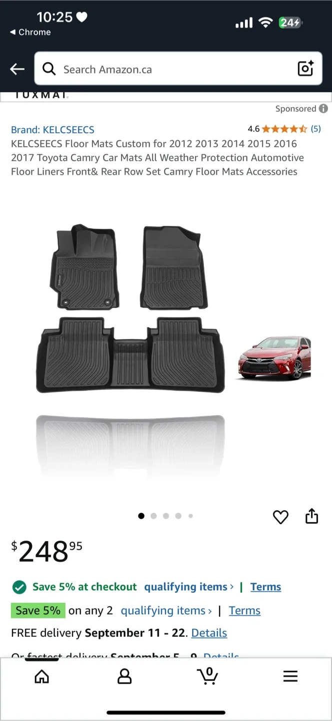 KELCSEECS Floor Mats for Toyota Camry 2012-2017 thumbnail