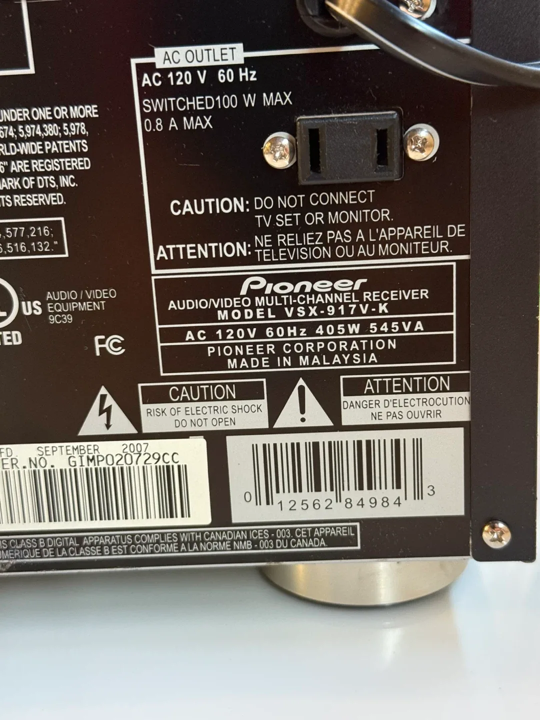 Pioneer VSX-917V-K Audio/Video Multi-Channel Receiver image indicator(5)