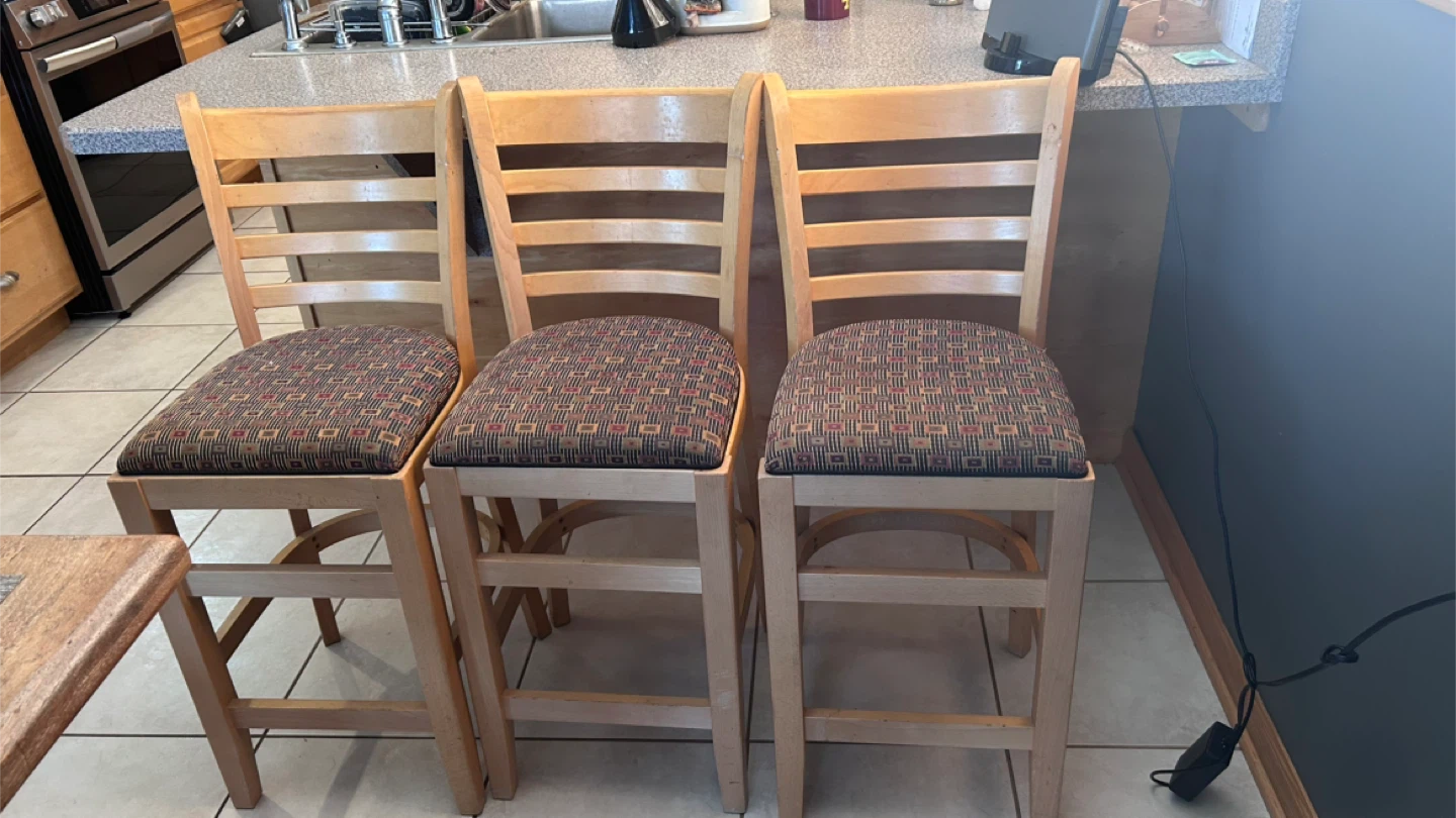 Set of 3 Wooden Bar Stools
