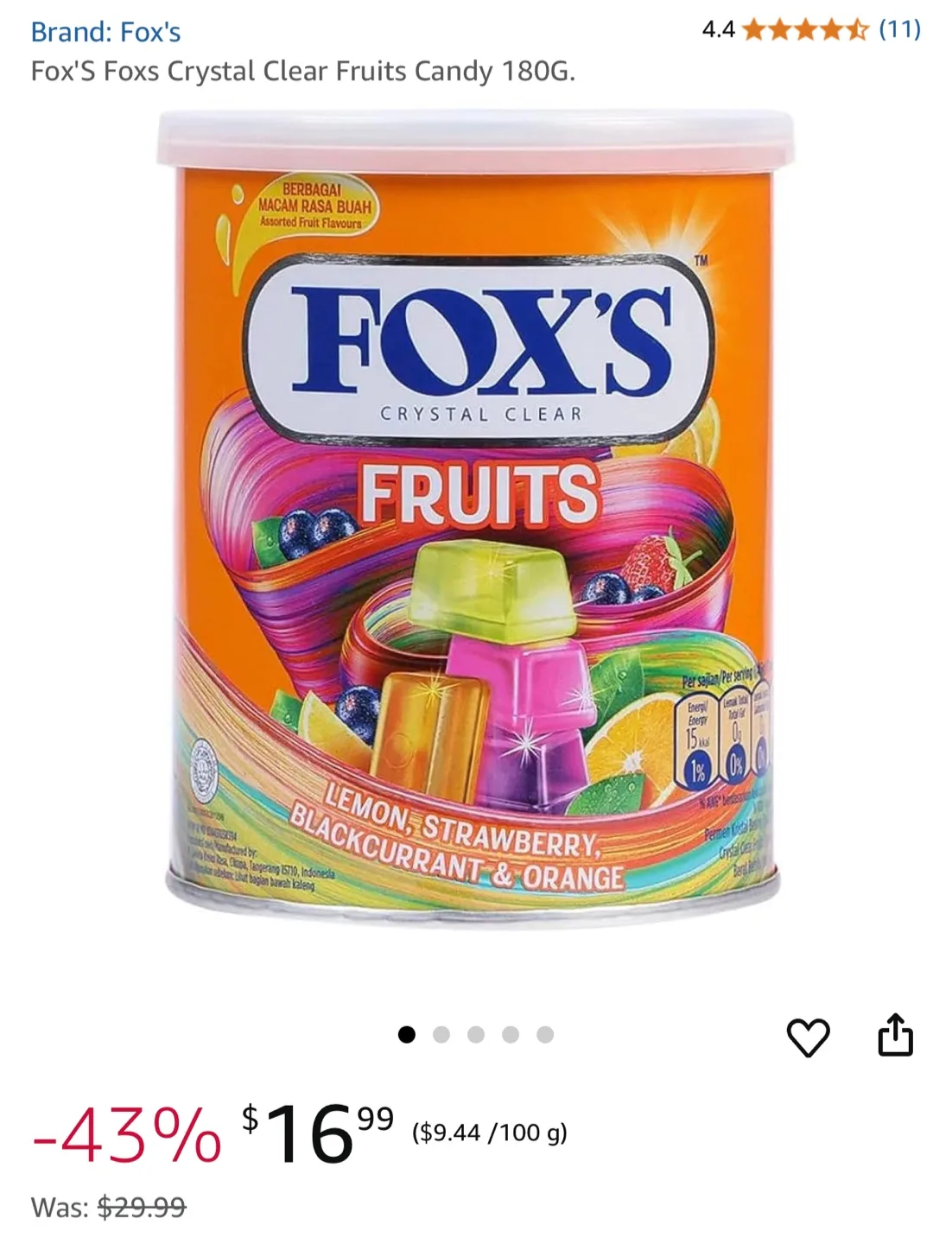 Fox's Crystal Clear Fruits Candy 180g image indicator(3)
