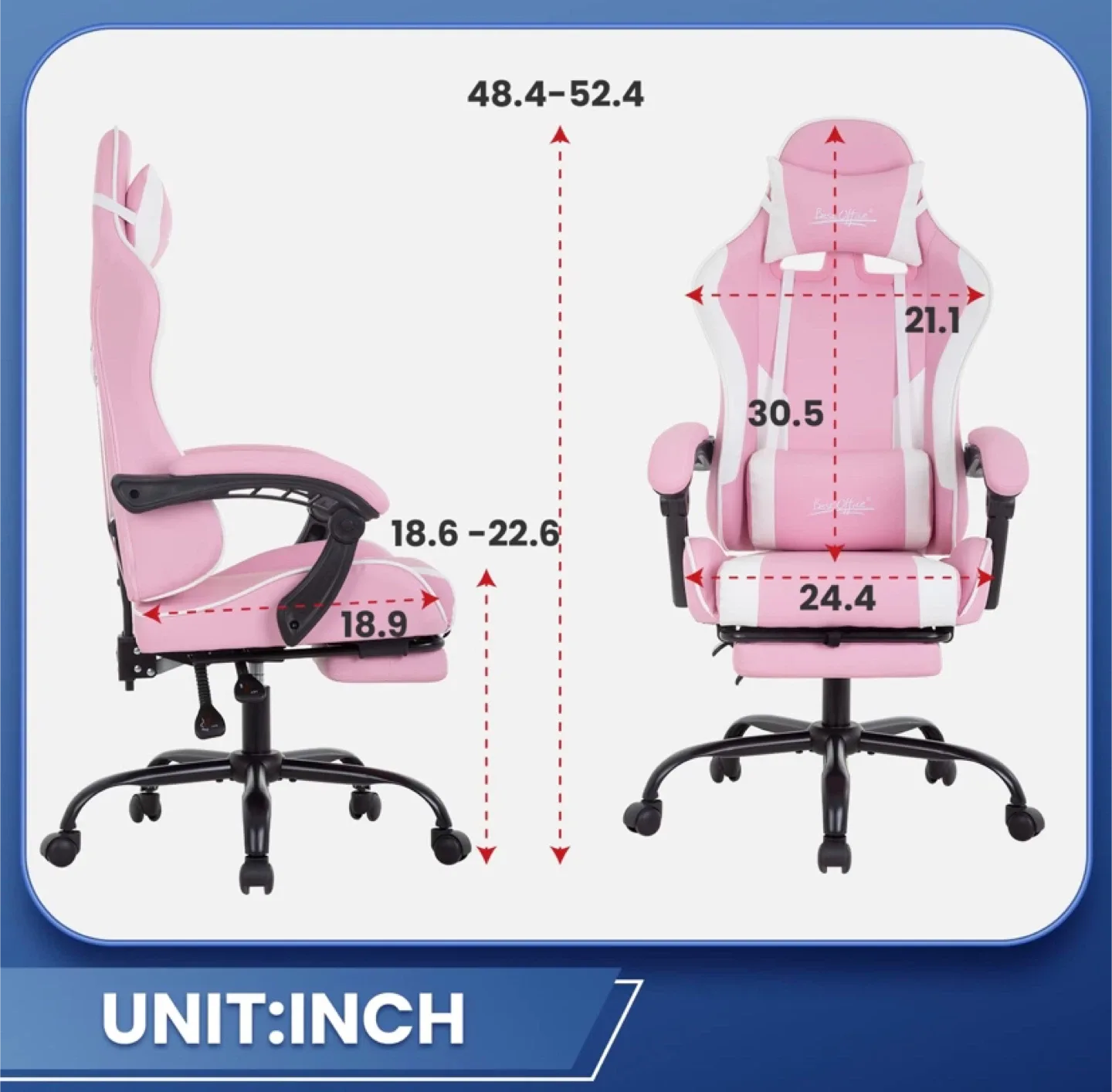 New Belleze OC-RG694 Pink Gaming Chair thumbnail
