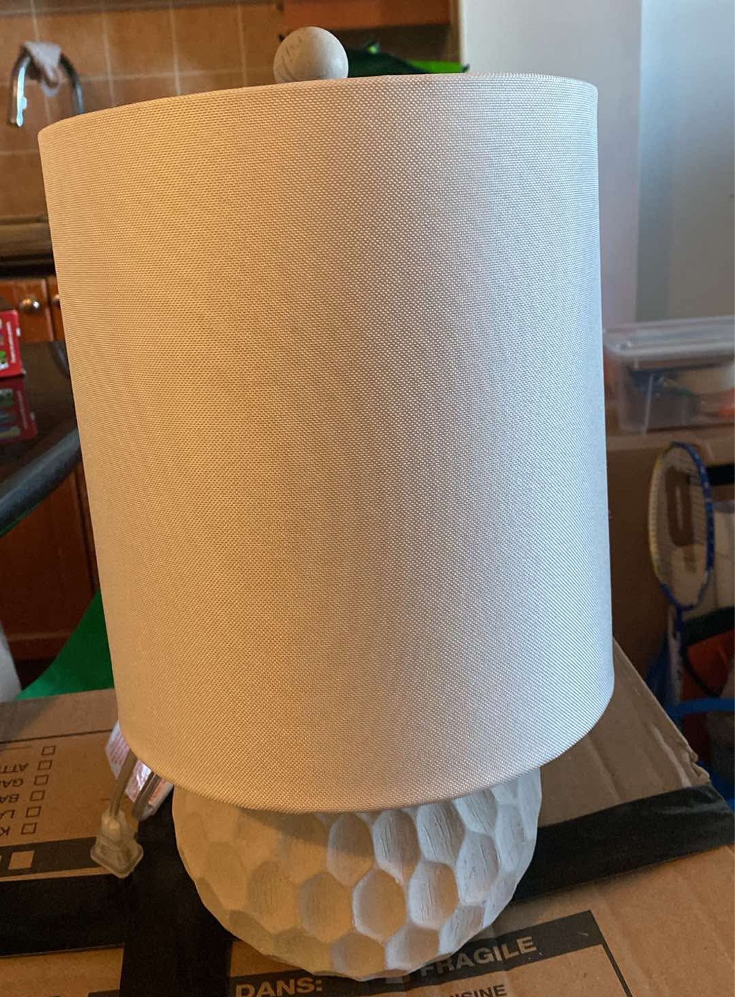 White Table Lamp with Textured Base