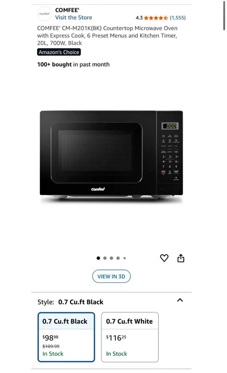 Comfee' CM-M201K(BK) Countertop Microwave Oven, Black