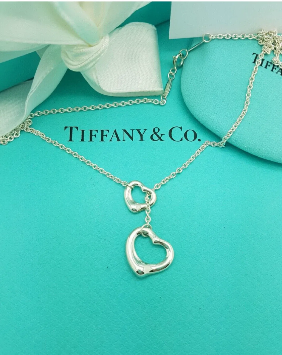Tiffany Elsa Peretti Open Heart Lariat Necklace 925 thumbnail