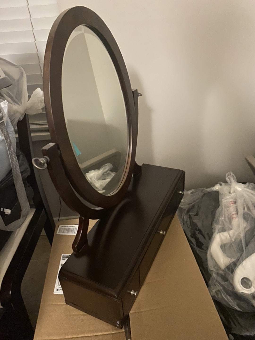 Dark Brown Vanity Mirror with Drawers - photo 2