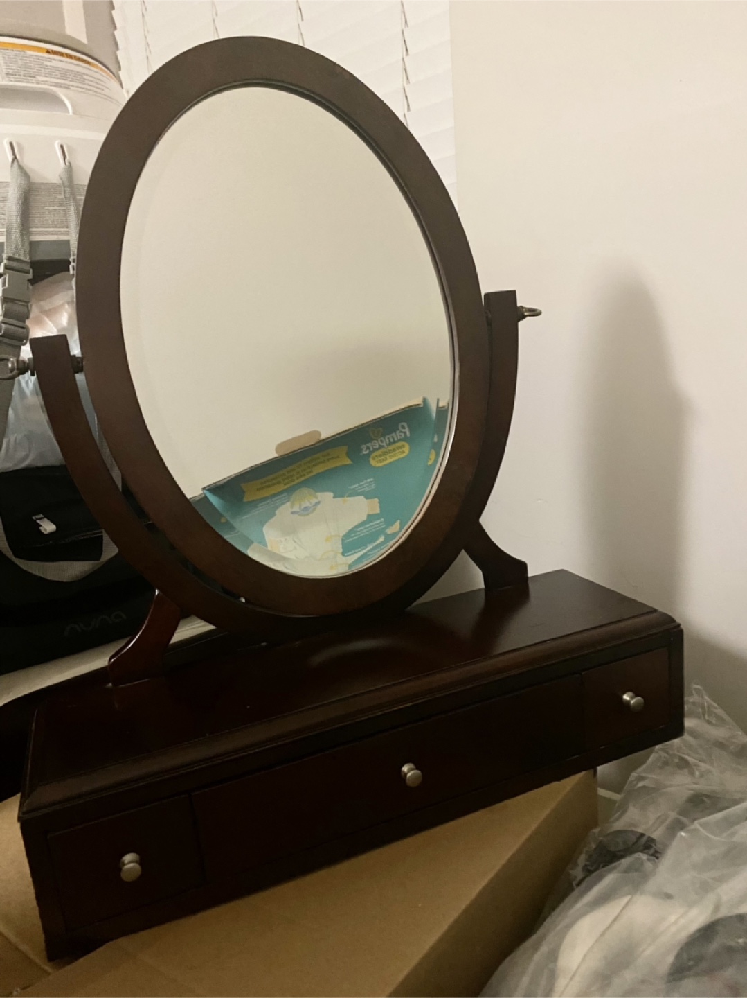 Dark Brown Vanity Mirror with Drawers