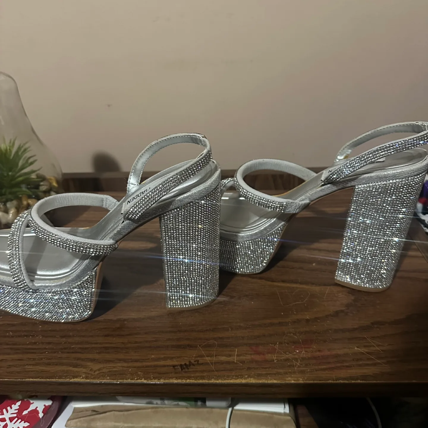 Silver Rhinestone Platform Heels, Size 7.5 image indicator(6)