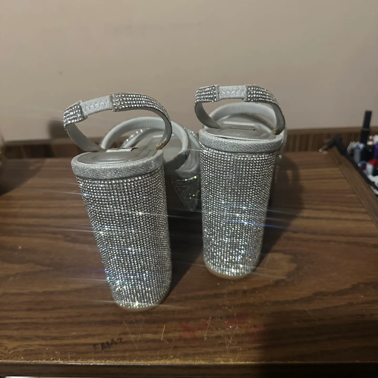 Silver Rhinestone Platform Heels, Size 7.5 image indicator(5)