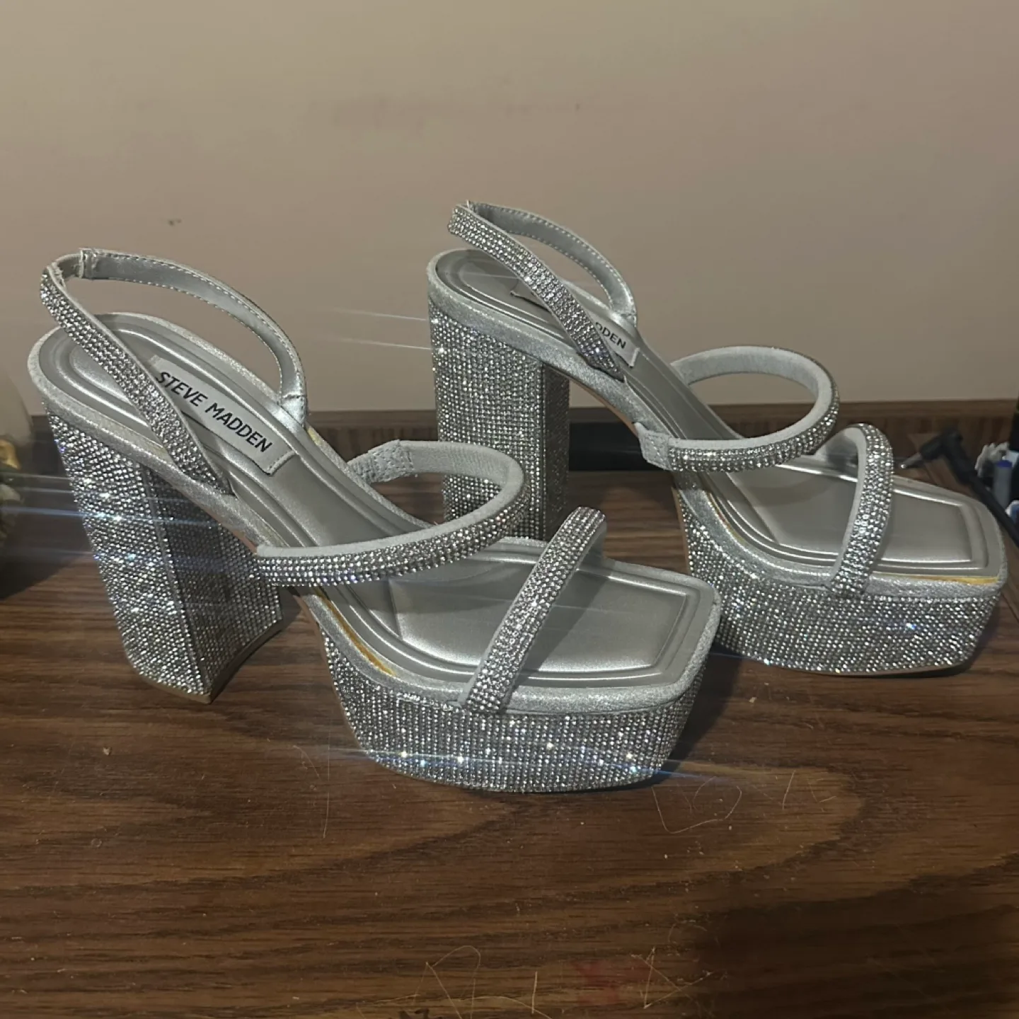 Silver Rhinestone Platform Heels, Size 7.5 image indicator(2)
