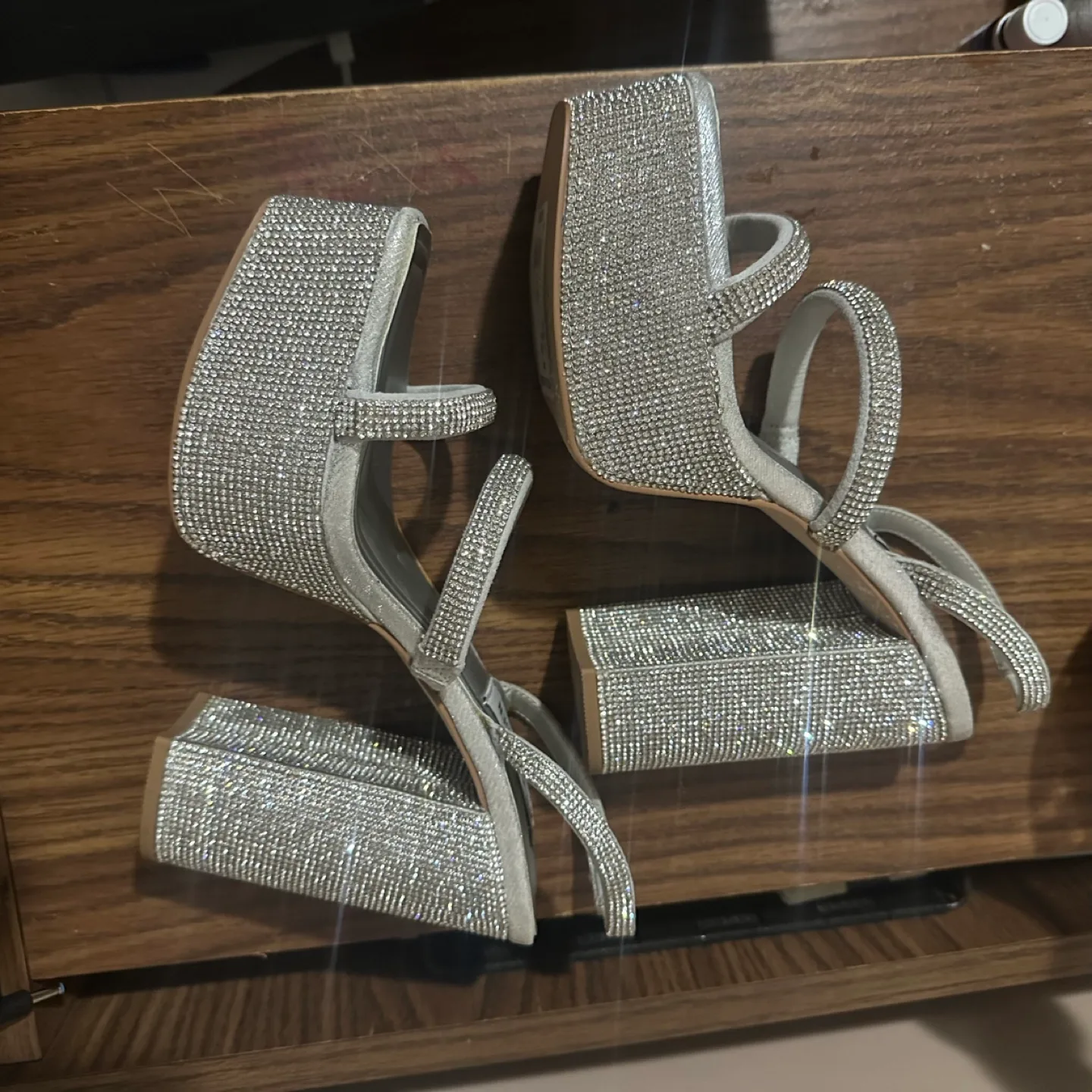 Silver Rhinestone Platform Heels, Size 7.5 image indicator(3)