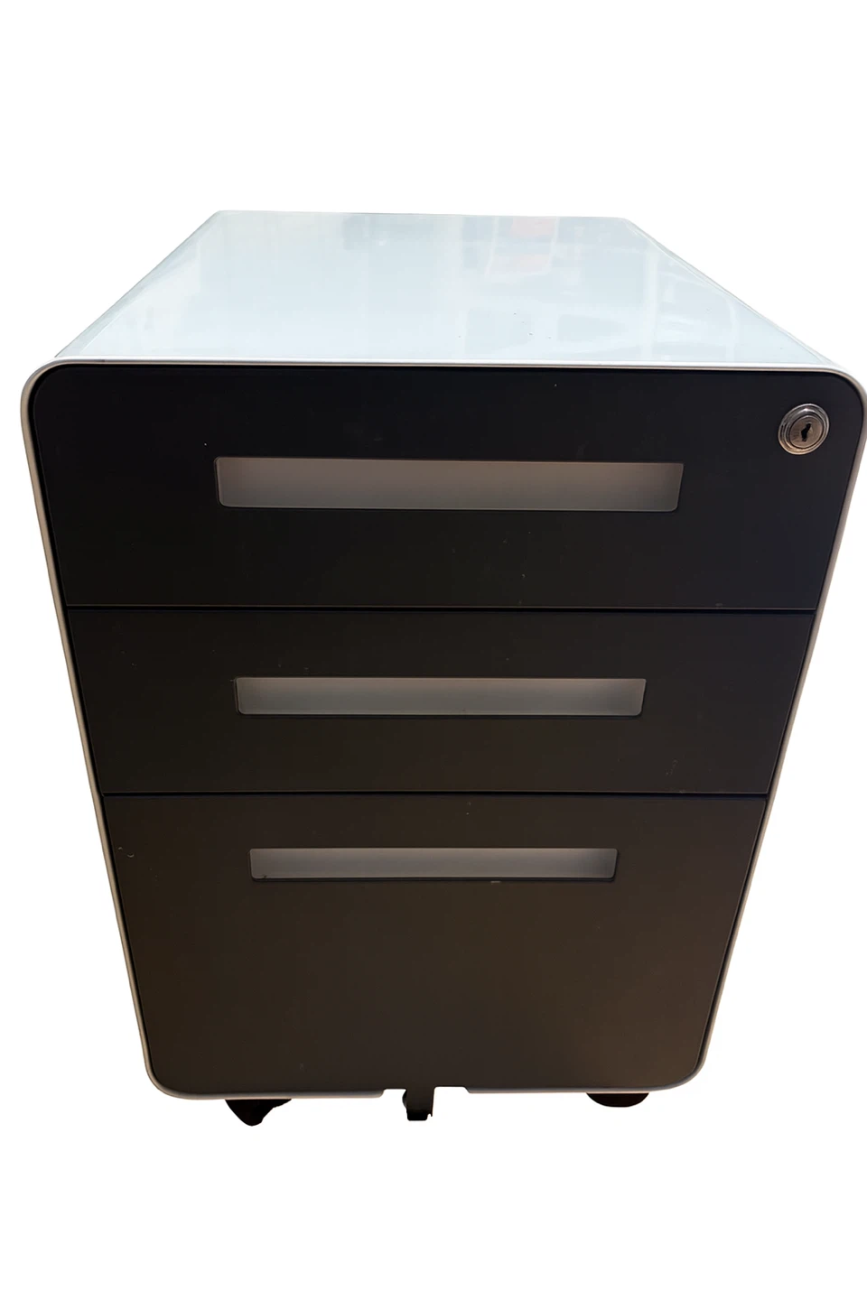 White & Grey Rolling File Cabinet with locking mechanism