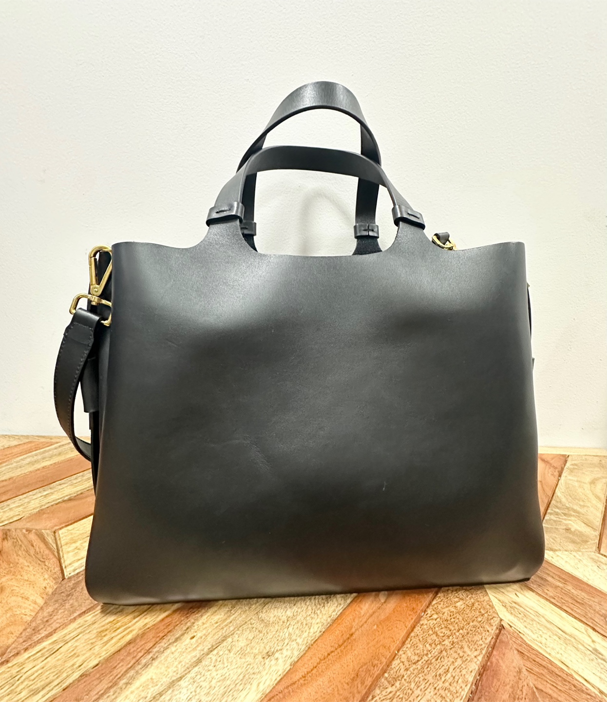 Black Genuine Leather Tote Bag