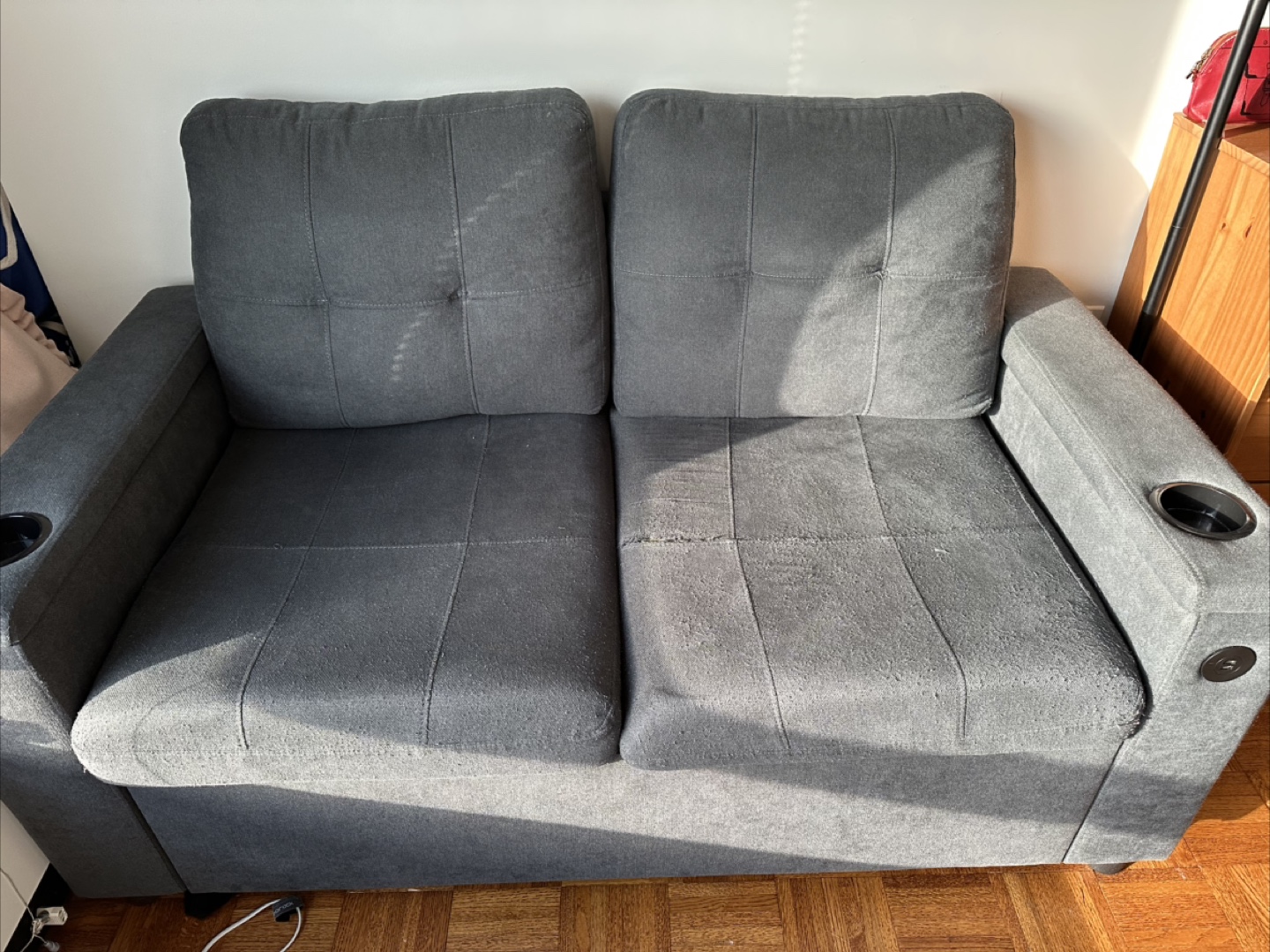 Gray Loveseat Sleeper Sofa with Ottoman