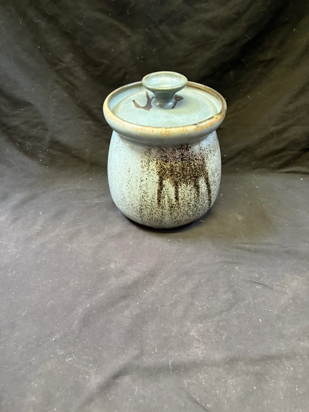 Vintage Stoneware Jar with Lid - Blue/Brown thumbnail