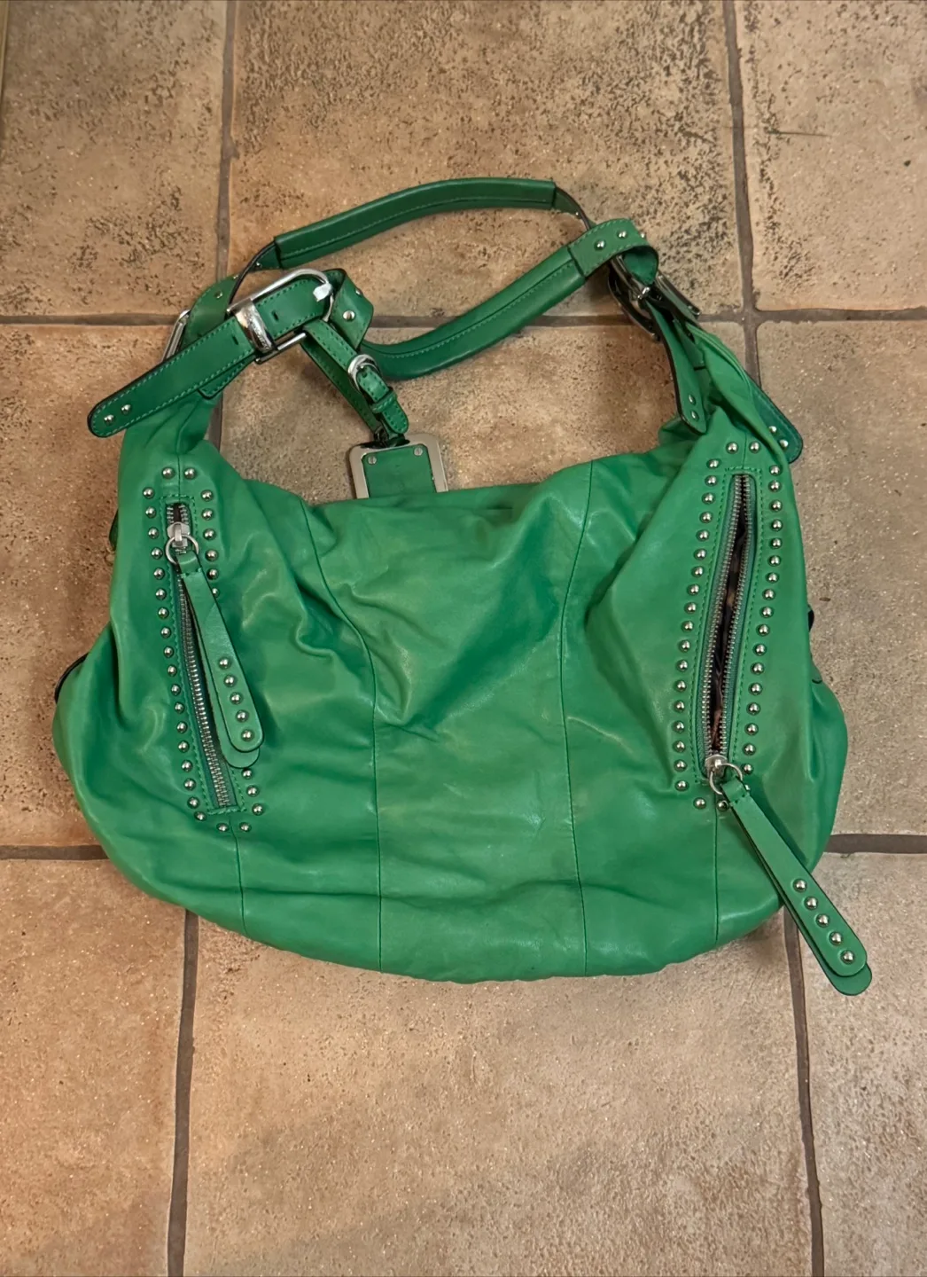 B Makowsky Green Leather Hobo Bag thumbnail