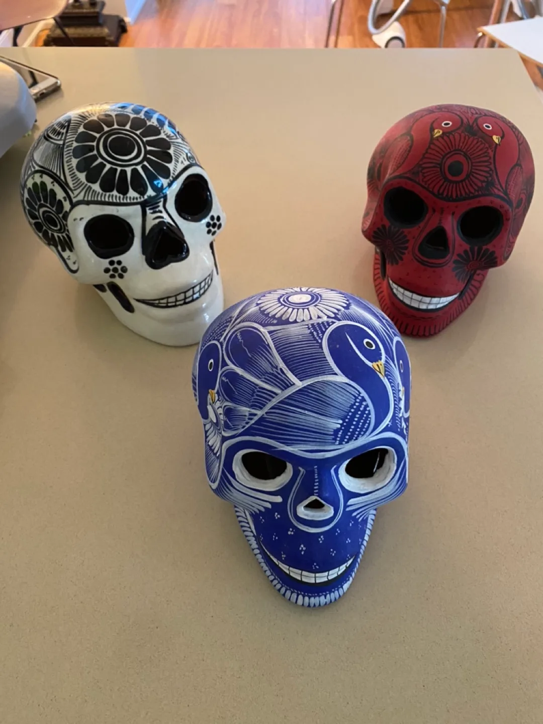 Hand-Painted Ceramic Skull Figurines Mexican thumbnail