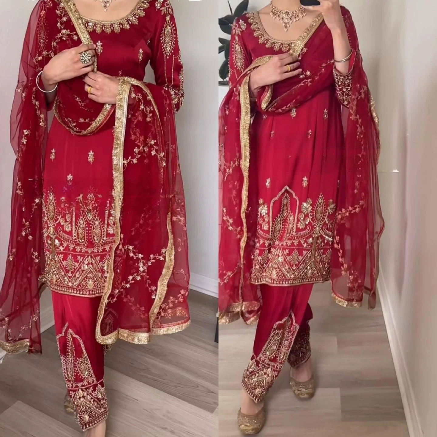 Red & Gold Embroidered Salwar Kameez Suit