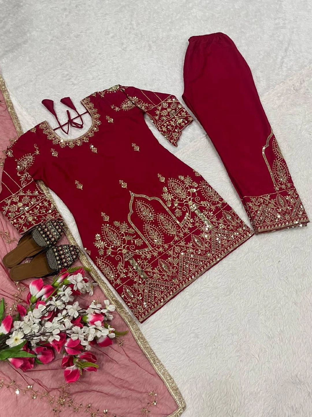 Red & Gold Embroidered Salwar Kameez Suit - photo 3