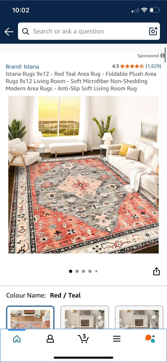 Istana 9x12 Red/Teal Area Rug - Foldable & Washable thumbnail