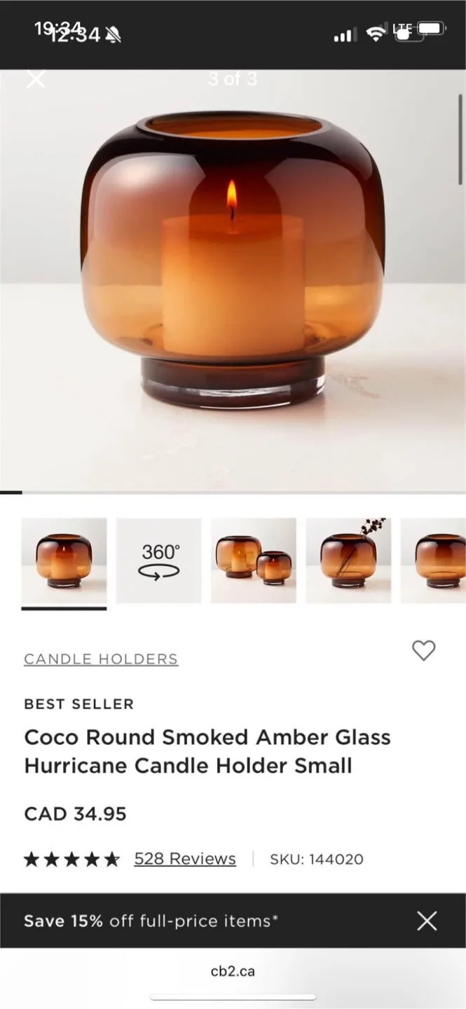 CB2 Glass Candle Holder thumbnail