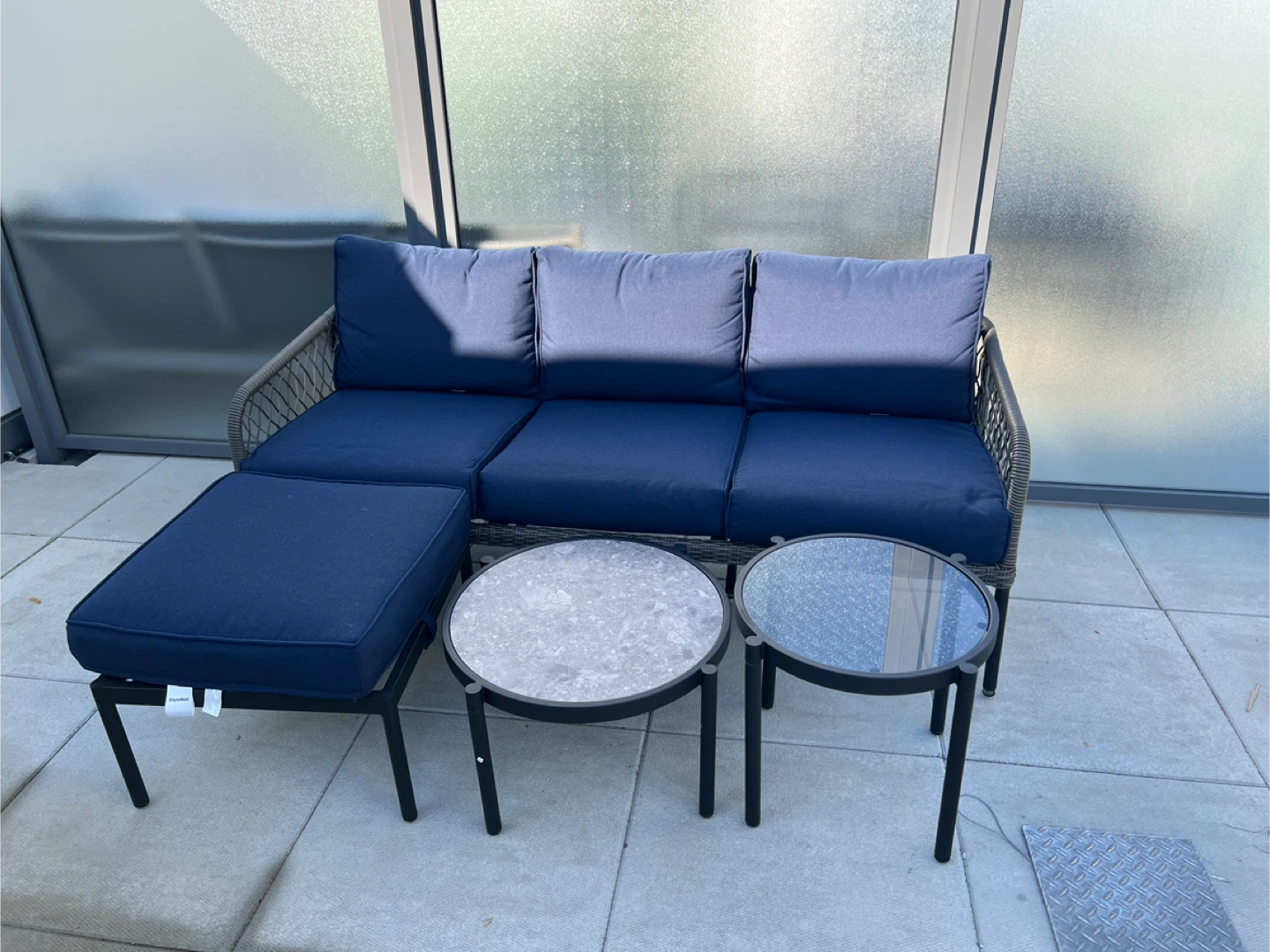Outdoor Patio Set - Couch, Ottoman, 2 Tables - Blue